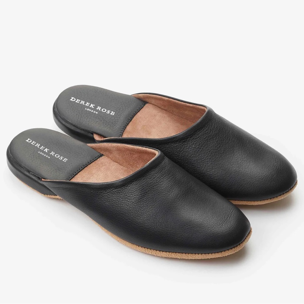 Derek Rose Morgan Calfskin Leather slippers in Black Men’s size 9